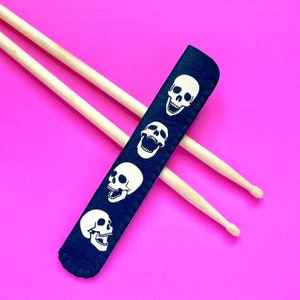 Personalised Drum Stick Holder, Drum Stick Case, Drum Stick Sleeve - Skulls, Music Gift For Drummer