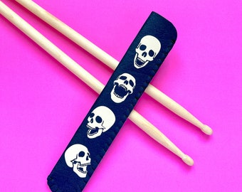 Personalised Drum Stick Holder Drum Stick Case Drum Stick Sleeve - Skulls