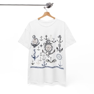 Nautical Anchor T-Shirt Maritime Symbols Design Anchor Shirt, Nautical Shirt, Beach Shirt, Summer Shirt, Men, beach t-shirt, Sailor gift,