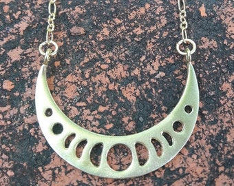 Moon Phase Crescent // Brass Moon Phases Necklace on Gold Chain Witchy Astrology Boheme Occult Boho Goth Astrology Celestial Moonchild Witch