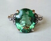 Gorgeous Green Emerald Seed Pearl Sterling Silver Antique Style Ring Victorian Edwardian Art Nouveau Art Deco May Birthstone Engagement Boho