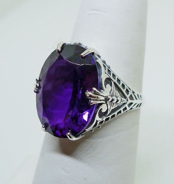 GENUINE AMETHYST .925 STERLING SILVER ART DECO ANTIQUE STYLE RING SIZE 10 #248