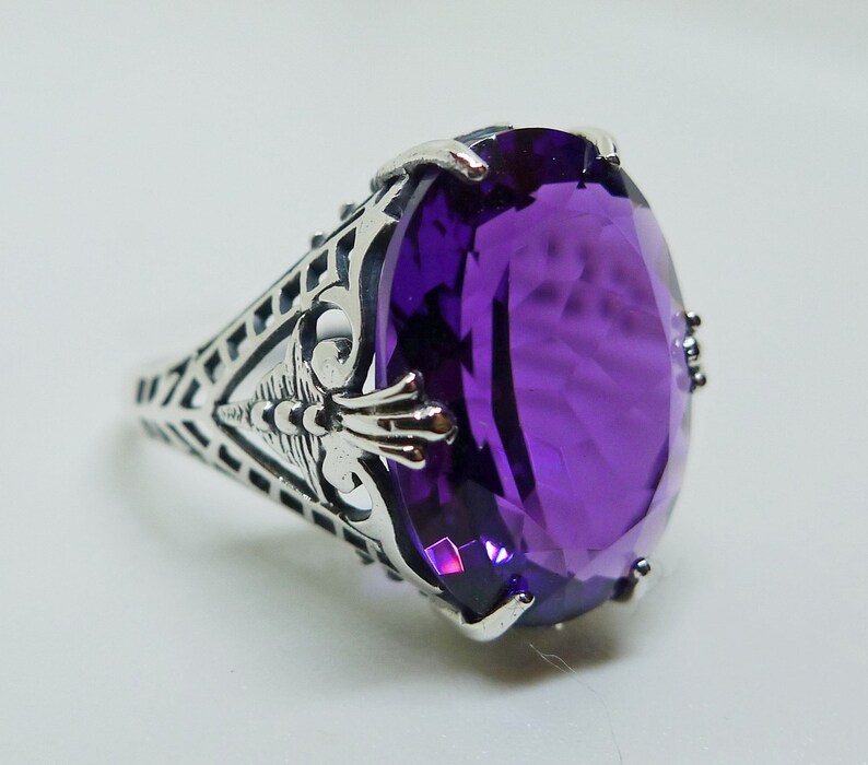 Amazing 7 carat Amethyst /& Sterling Silver Antique Style Ring Victorian Edwardian Art Nouveau Art Deco February Birthstone Boheme Vintage