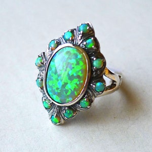 Opulent Australian Opal Ring in Sterling Silver Art Nouveau - Etsy