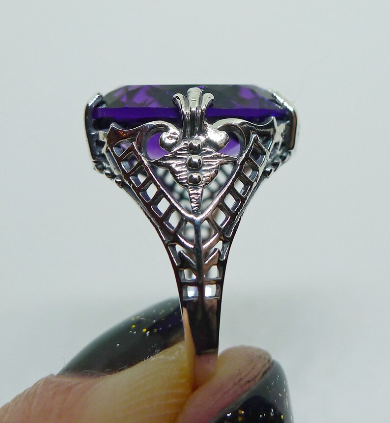 Amazing 7 carat Amethyst /& Sterling Silver Antique Style Ring Victorian Edwardian Art Nouveau Art Deco February Birthstone Boheme Vintage