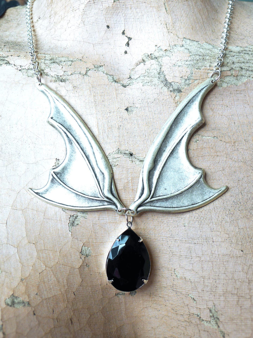 Bat Wings // Large Silver Bat Wings Bib Necklace With 1950s Vintage ...