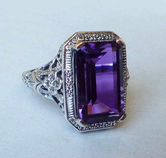 Amazing 7 carat Amethyst /& Sterling Silver Antique Style Ring  Victorian Edwardian Art Nouveau Art Deco February Birthstone Boheme Vintage