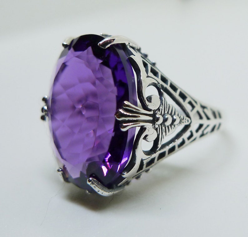 Amazing 7 carat Amethyst /& Sterling Silver Antique Style Ring Victorian Edwardian Art Nouveau Art Deco February Birthstone Boheme Vintage