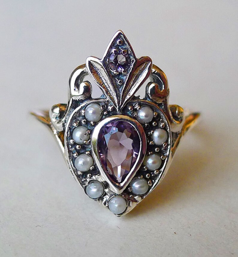 Amazing 7 carat Amethyst /& Sterling Silver Antique Style Ring Victorian Edwardian Art Nouveau Art Deco February Birthstone Boheme Vintage