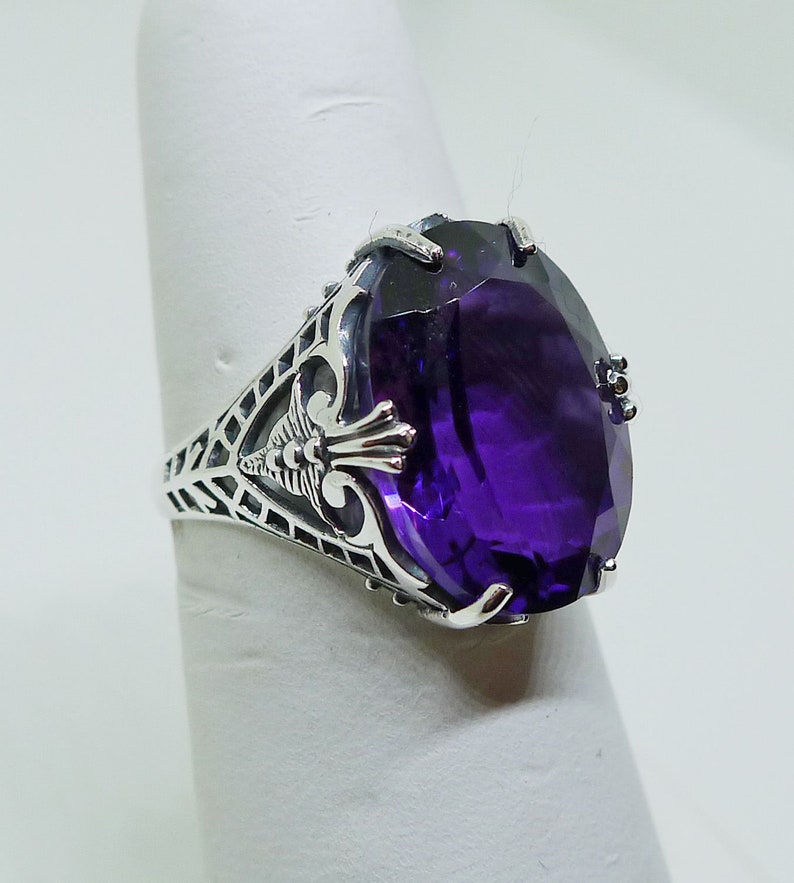 Amazing 7 carat Amethyst /& Sterling Silver Antique Style Ring Victorian Edwardian Art Nouveau Art Deco February Birthstone Boheme Vintage