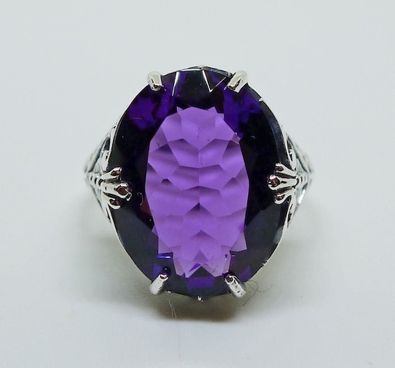 Amazing 7 Carat Amethyst Sterling Silver Antique Style Ring