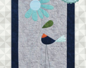 Instant Download- Wall Hanging Quilt Pattern. Early Bird. Bird and Flower Applique.  Home Decor. Kitchen DIY.