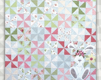 Instant Download: Waiting On Spring- an easy pinwheel pieced and appliqué quilt pattern.  A spring wall hanging. Pinwheel Quilt Pattern