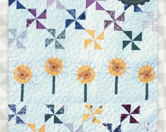 Instant Download: Dandelion. Applique Quilt. Pinwheel quilt pattern. Lion applique. Embroidery quilt. Easy pieced quilt pattern