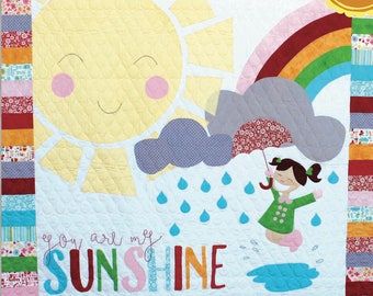 Instant Download- You Are My Sunshine. Appliqué Quilt Pattern. Appliqué and Embroidery Quilt. Sun Wall Hanging. Children Blanket DIY Rainbow