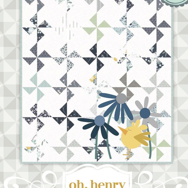 Sofort Download: Oh, Henry!- eine Applikation und ein Windrad Quilt Muster. Applikations-Tutorial. Einfacher Windrad-Quilt. Vogel Quilt. Frühling Quilt.