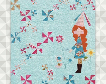Instant Download- Buttercup Quilt Pattern.  Embroidery. Princess Appliqué Quilt. Girls Quilt. Floral Appliqué. Pinwheel Wall hanging. Crib