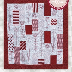 Direct downloaden: Madeline - Een roodwerkquilt. Bloemen. Rood borduurwerk. Schootdekbed. Stikwerk. Handborduurwerk.