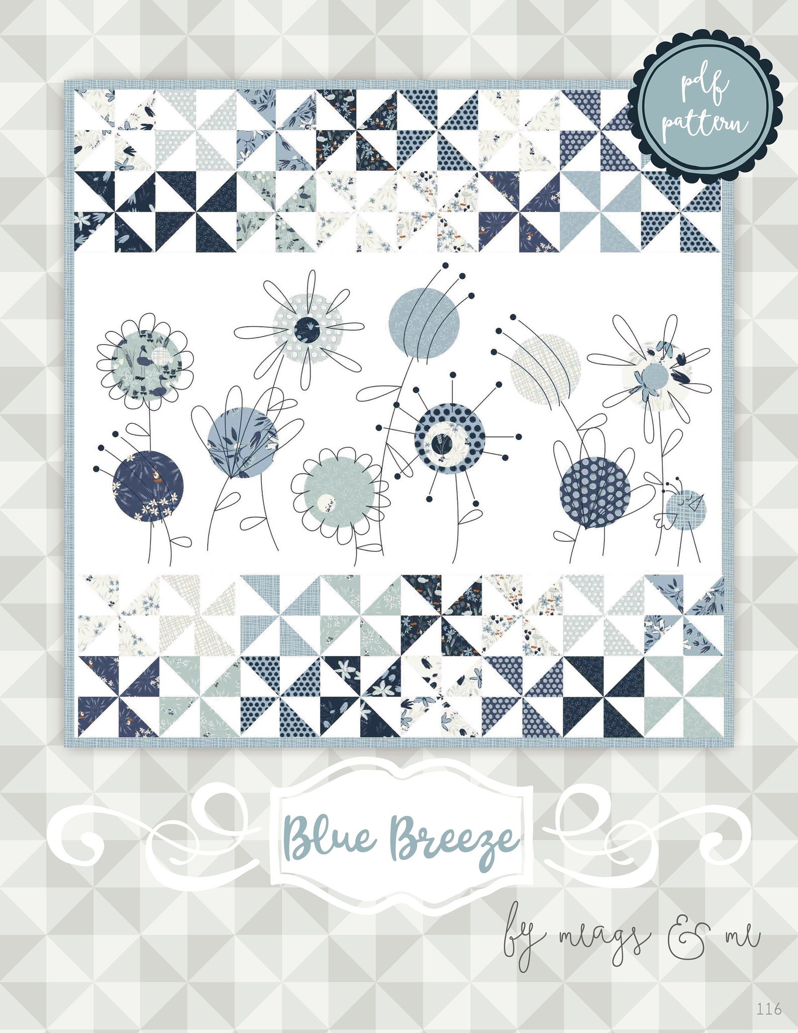 Instant Download: Blue Breeze. A Pinwheel Panel Quilt. Easy - Etsy