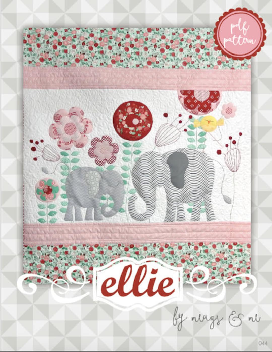 Instant Download Ellie Quilt Pattern. Embroidery. Elephant. Panel Quilt