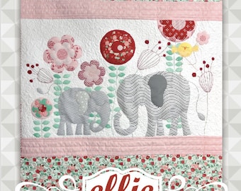 Instant Download- Ellie Quilt Pattern.  Embroidery. Elephant. Panel Quilt. Easy Applique. Children's Quilt Pattern. Nursery. Appliqué.