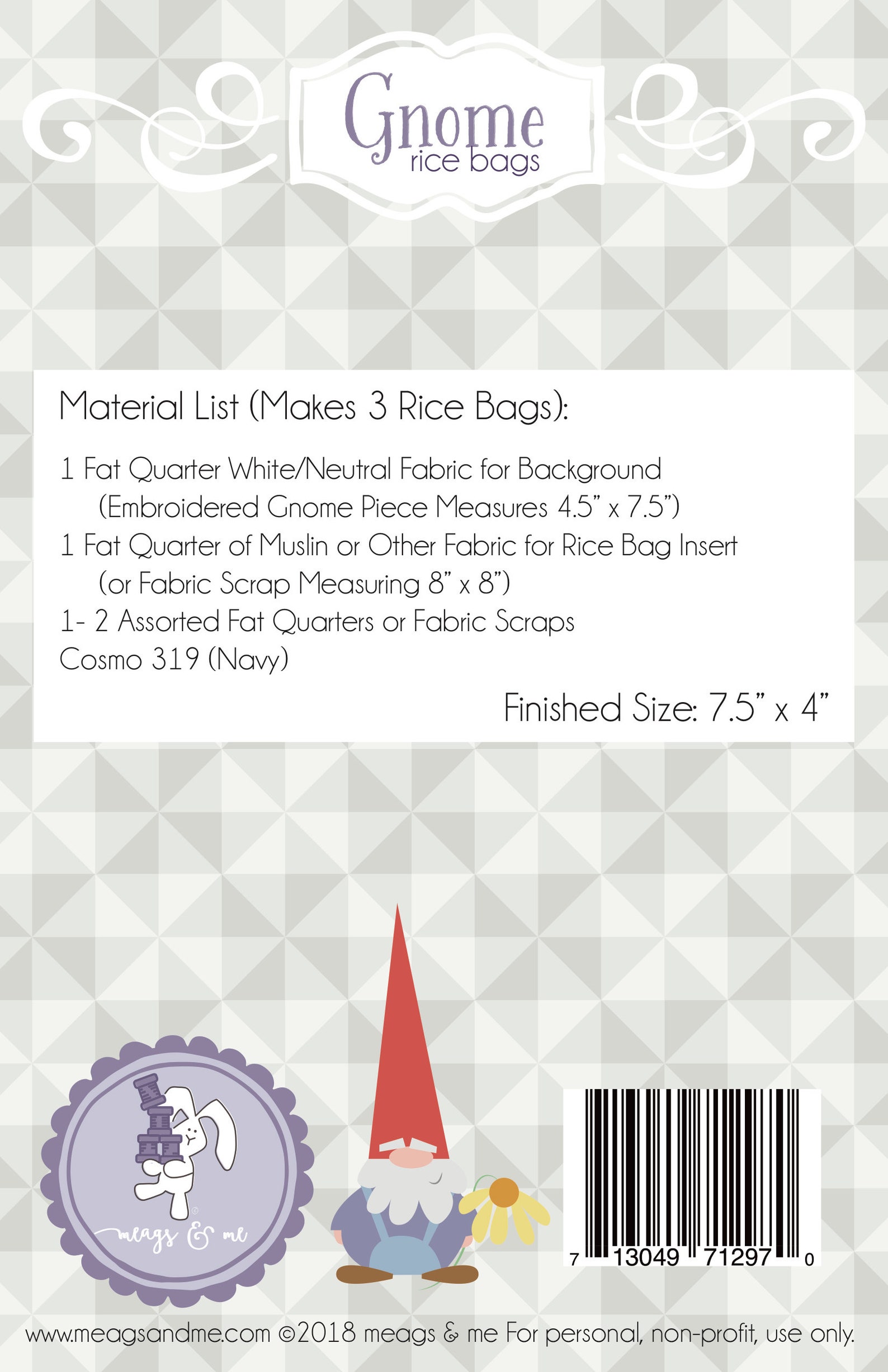 Instant Download Rice Bag Pattern. Gnome Embroidery Heat Bag Pattern