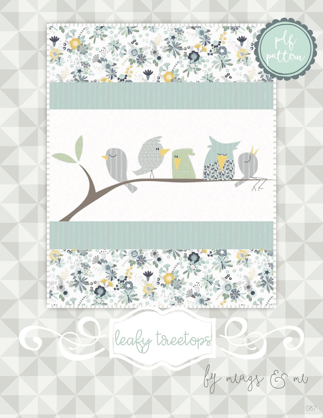 Instant Download- Leafy Treetops Quilt Pattern. Embroidery. Birds on a ...