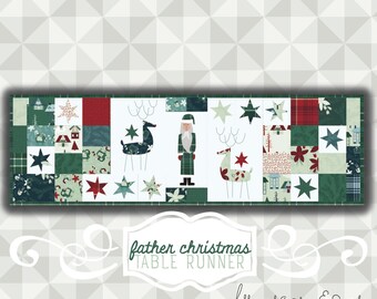 Hard Copy Pattern: Father Christmas Table Runner  Pattern. Yuletide by meags & me.  Christmas Pattern. Modern Applique Embroidery Pattern