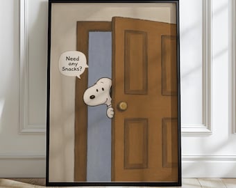 Snoopy Need Any Snacks Door Poster | Funny Cute Dog Peeking Wall Art | Humor Quote Kitchen Living Room Bedroom Home Decor Gift Print