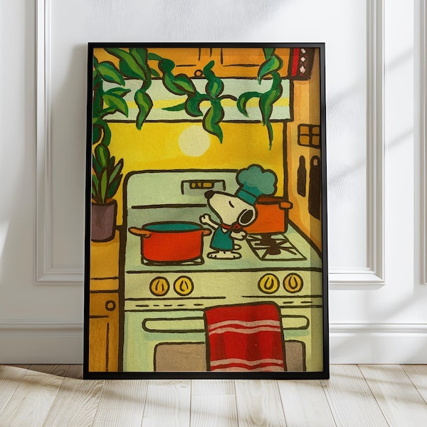 Snoopy Chef Poster | Cute Kitchen Wall Art | Whimsical Cooking Print | Retro Home Decor | Dog Cartoon Artwork | Cozy Vintage Kitchen Poster