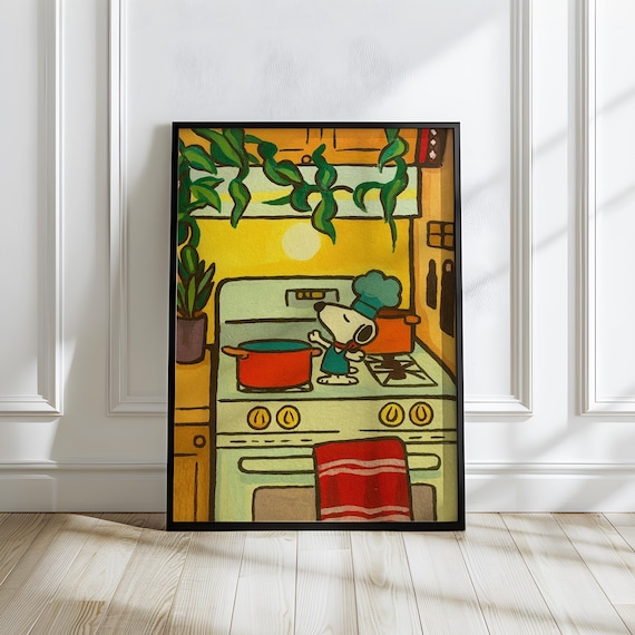 SNOOPY - ふっさんB4サイズ ポスター、マグネット、チャーリー＆ライナス Snoopy Chef Poster | Cute Kitchen Wall Art | Whimsical Cooking