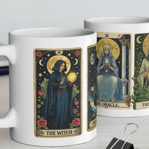 Mystical Tarot Ceramic Mug - The Seeker & The Oracle, Tarot Lovers Gift, Spiritual Coffee Cup, Astrology Mug, Unique Decor for Home