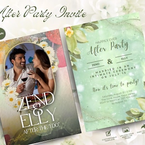 Faire-part floral après la fête, modèle de toile modifiable, téléchargement immédiat, invitation à une réception de mariage imprimable, carte de célébration après mariage