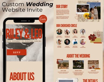 Boho Wedding Website Template, Editable Canva Invite with RSVP Form, Digital Wedding Invitation, Boho Fall Theme, Wedding Events Timeline