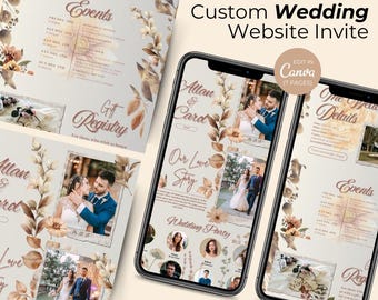 Customizable Rustic Wedding Website Invitation, Wedding Digital Invite with RSVP, Beautiful Wedding Reveal, Elegant Canva Editable Template
