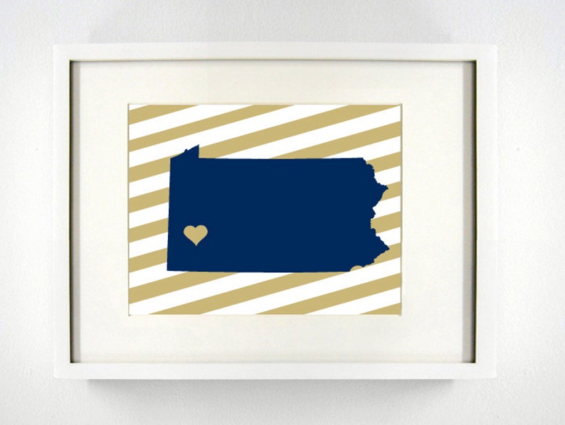 Graduation Gift Idea Pittsburgh Pennsylvania State Gicl\u00e9e Map Art Print Dorm Decor 8x10