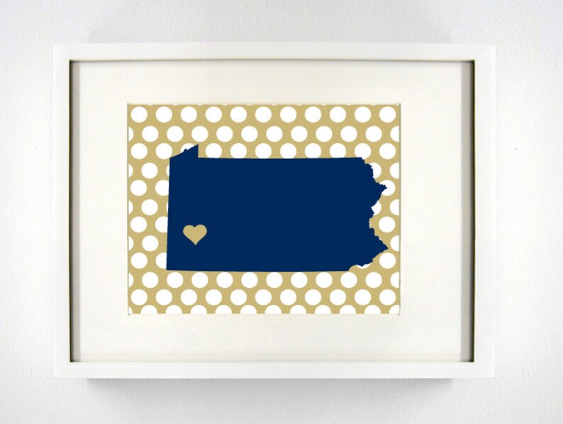 Graduation Gift Idea Pittsburgh Pennsylvania State Gicl\u00e9e Map Art Print Dorm Decor 8x10