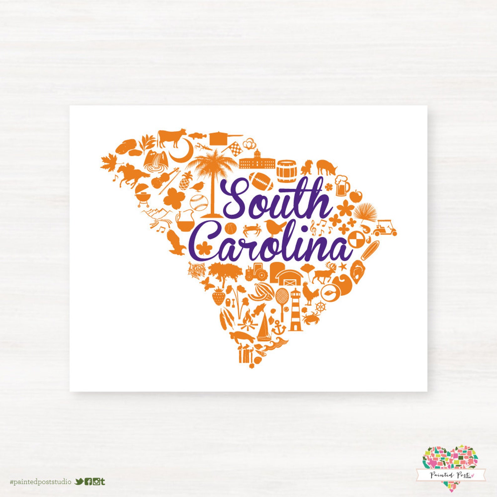 Clemson South Carolina State Giclée Map Art Print 8x10 Etsy