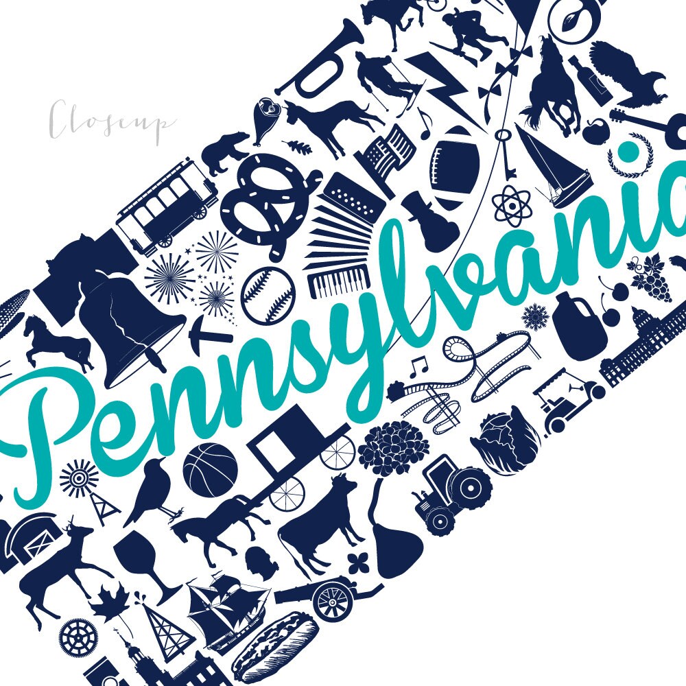 Pennsylvania Landmark Custom State Map Art Print 8x10 Giclée Etsy