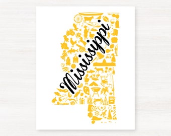 Hattiesburg, Mississippi Landmark State Giclée Print 8x10 - Graduation Gift Idea - Dorm Decor