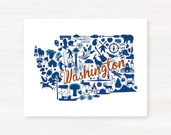 Spokane, Washington Landmark State Giclée Map Art Print  - 8x10 - Graduation Gift Idea - Dorm Decor