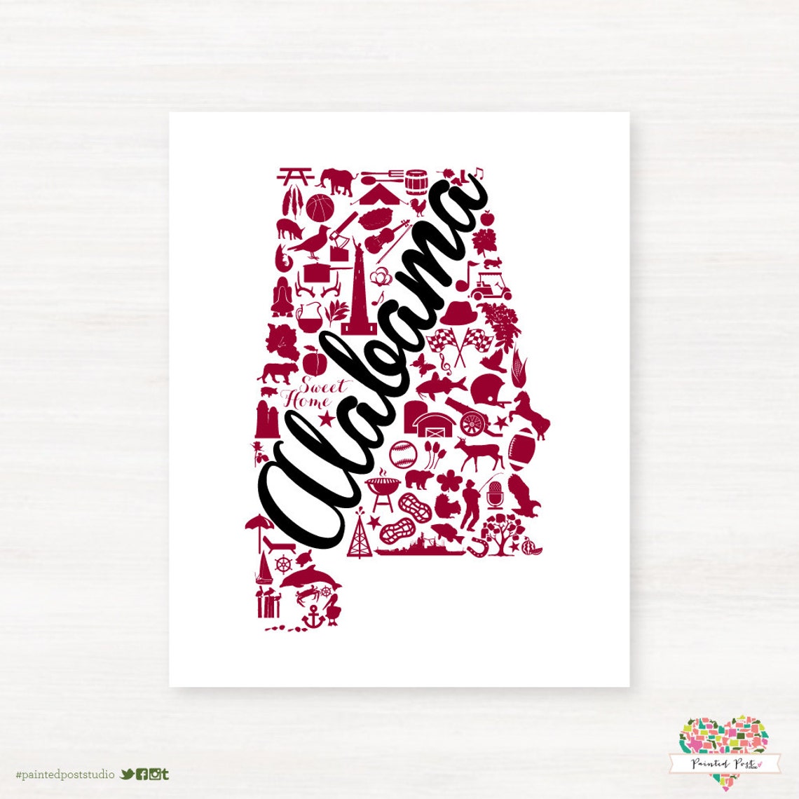 Troy Alabama Landmark State Giclée Map Art Print 8x10 Etsy