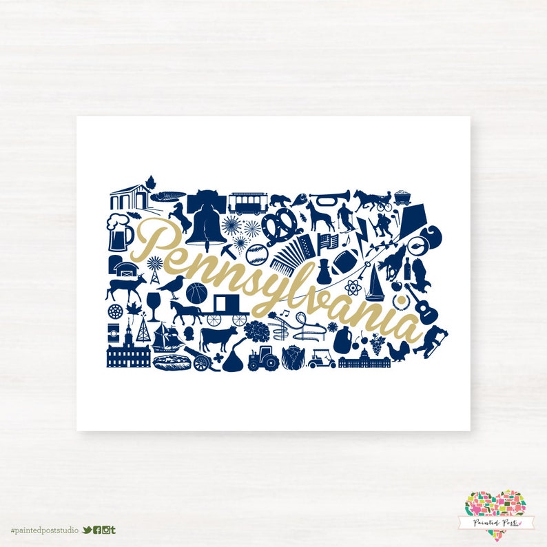 Graduation Gift Idea Pittsburgh Pennsylvania State Gicl\u00e9e Map Art Print Dorm Decor 8x10