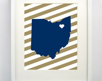 Akron, Ohio State Giclée Map Art Print  - 8x10 - Graduation Gift Idea - Dorm Decor
