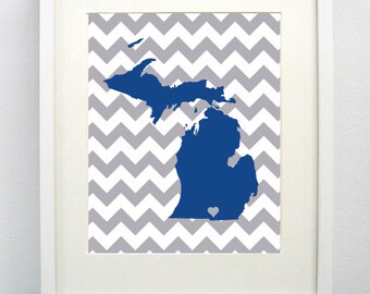 Hillsdale, Michigan State Giclée Map Art Print  - 8x10 - Blue and Gray College Print - Graduation Gift Idea - Dorm Decor