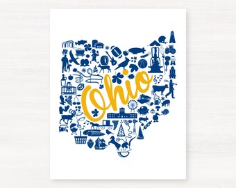 Kent, Ohio Landmark State Giclée Map Art Print  - 8x10 - Graduation Gift Idea - Dorm Decor