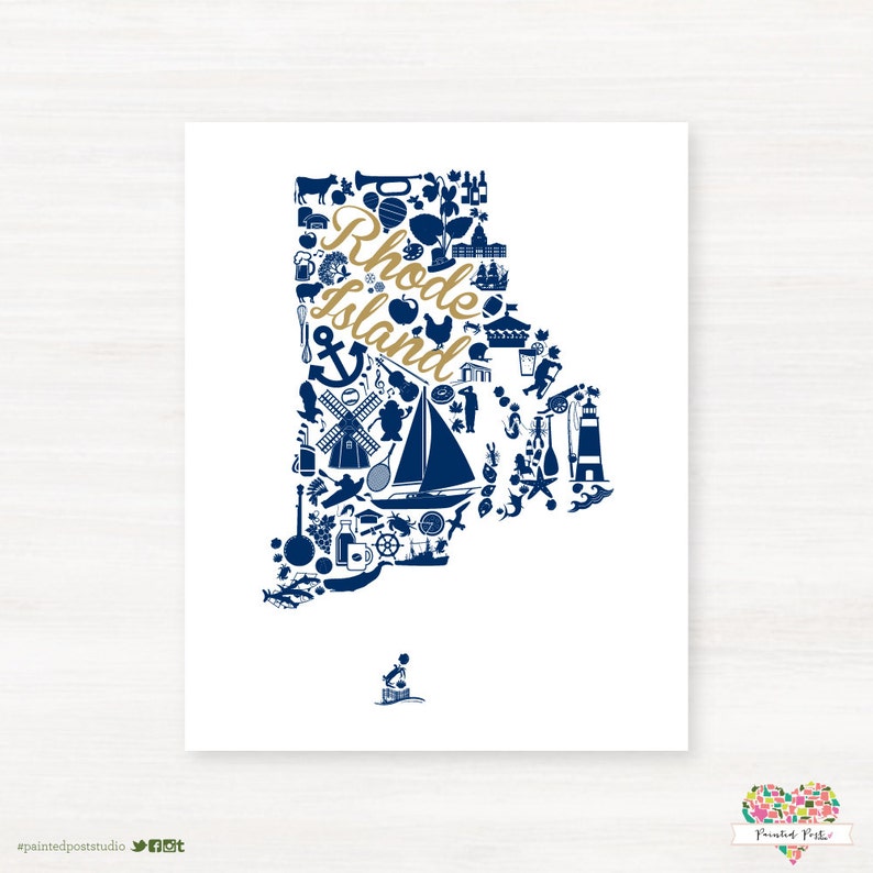 Kingston Rhode Island State Giclée Map Art Print 8x10 Etsy