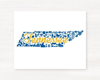 Chattanooga, Tennessee Landmark State Giclée Print - 8x10 - Graduation Gift Idea - Dorm Decor