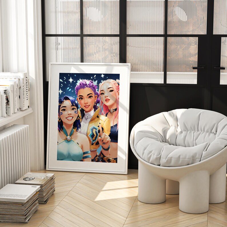 Kpop Demon Hunters Poster Anime Wall Art, Huntrix Rumi Mira Zoey ...