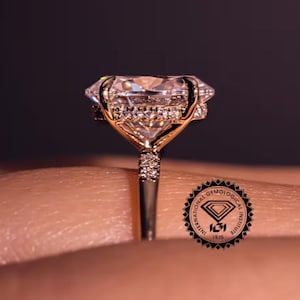 Hidden Halo Lab Grown Diamond Engagement Ring Oval Cut F/VS2 IGI Certified Diamond Ring 14K Solid Gold Promise Anniversary Ring For Women